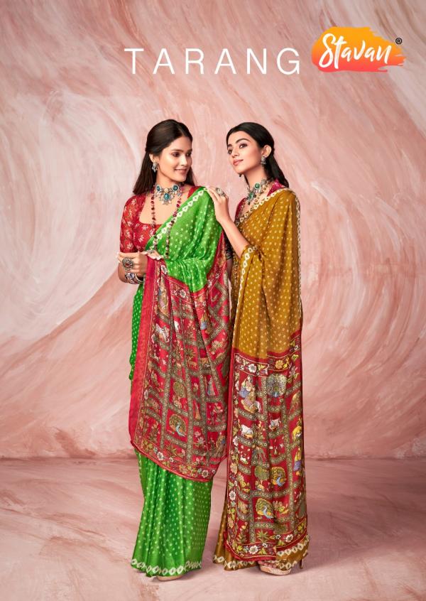 Stavan Tarang Fancy Wear Printed Silk DesignerSaree Collection